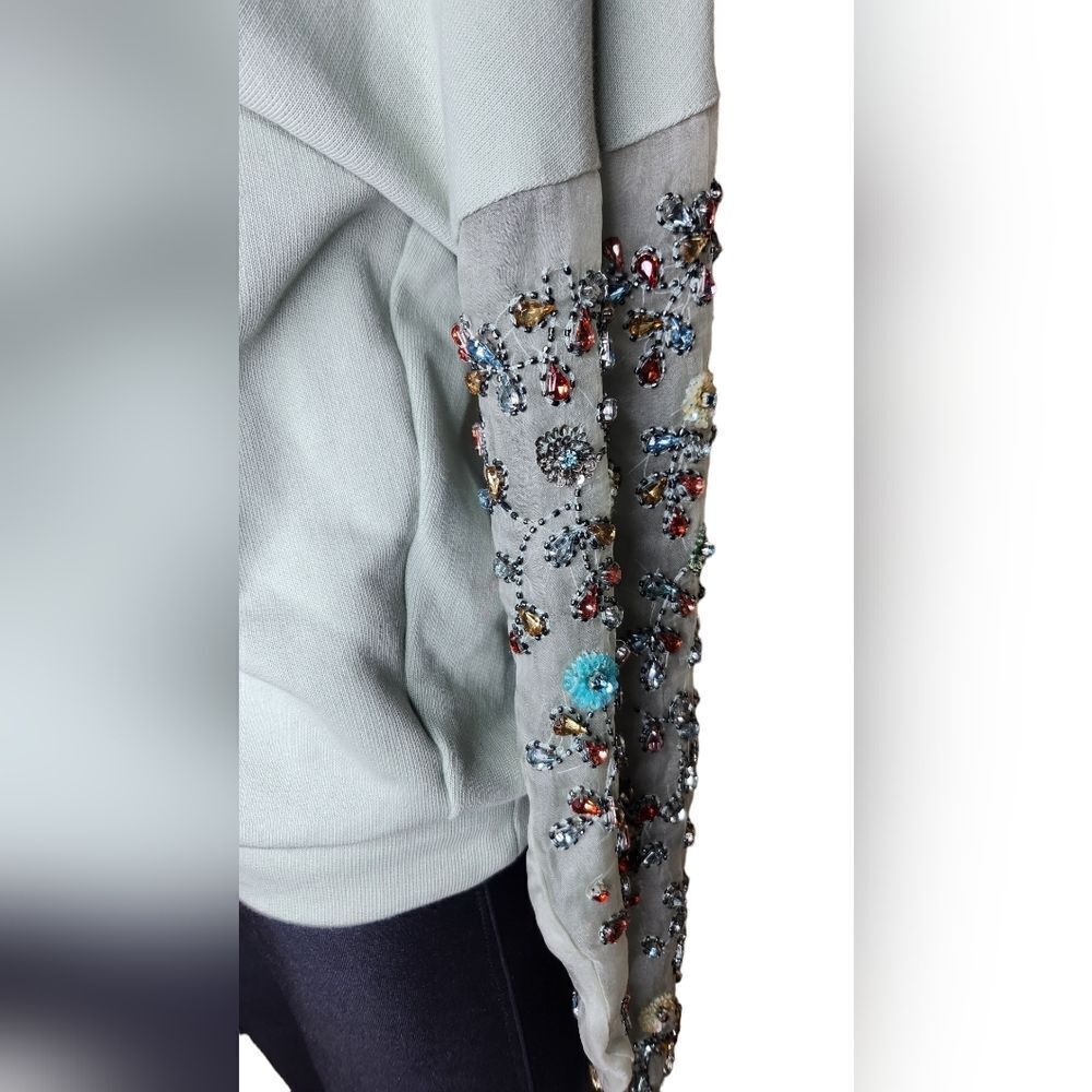 Anthropologie Let Me Be Luckcharm women's blue cotton beaded sweatshirt Size XS - Picture 4 of 12